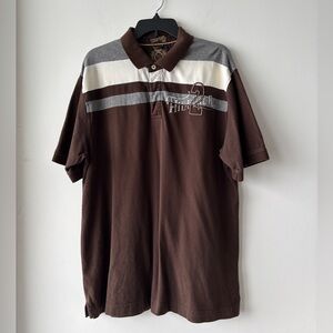 Y2K Men’s Tommy Hilfiger Polo Shirt Brown Stripe Logo Grunge Skater Hip Hop XL